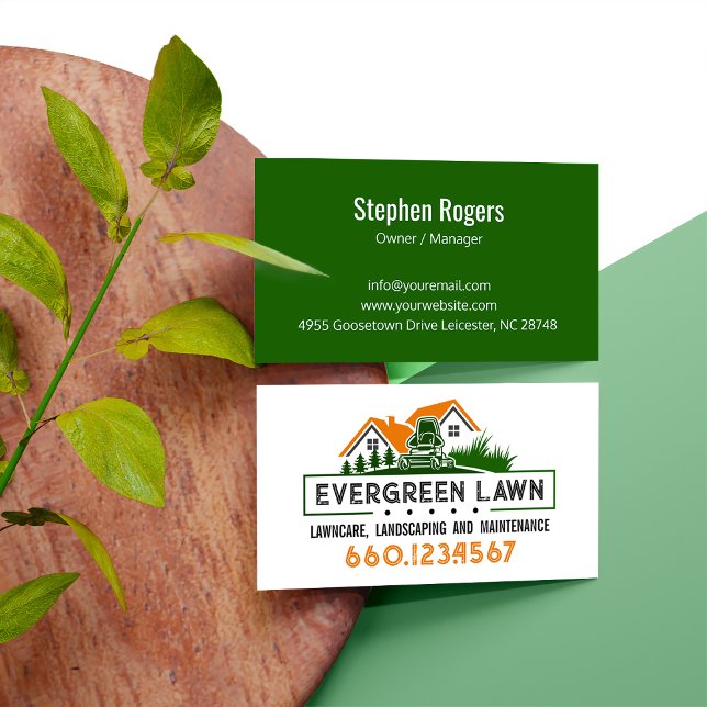 Rustic Green Orange Landscaping Service Business Card (Creator Uploaded)