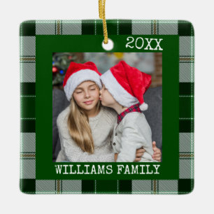 Rustic Green Photo Plaid 2023 Christmas Ornament