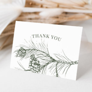 Rustic Green Pine Branch Sketch Thank You Card