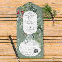 Rustic Green Pine & Holly Winter Sparkle QR Code