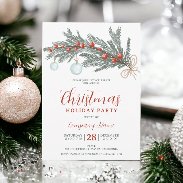 Rustic green pine red Christmas company corporate Invitation (Rustic green pine red Christmas company corporate Invitation)