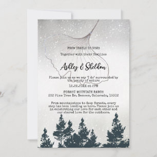 Rustic Green Pine Tree Mountain Outdoorsy Wedding Invitation