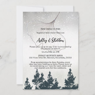 Rustic Green Pine Tree Mountain Outdoorsy Wedding Invitation
