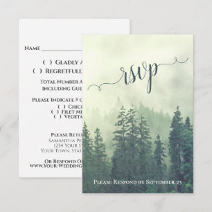 Rustic Green Pine Trees Mountain Woodland Wedding RSVP Card