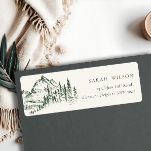 Rustic Green Pine Woods Mountain Sketch Address