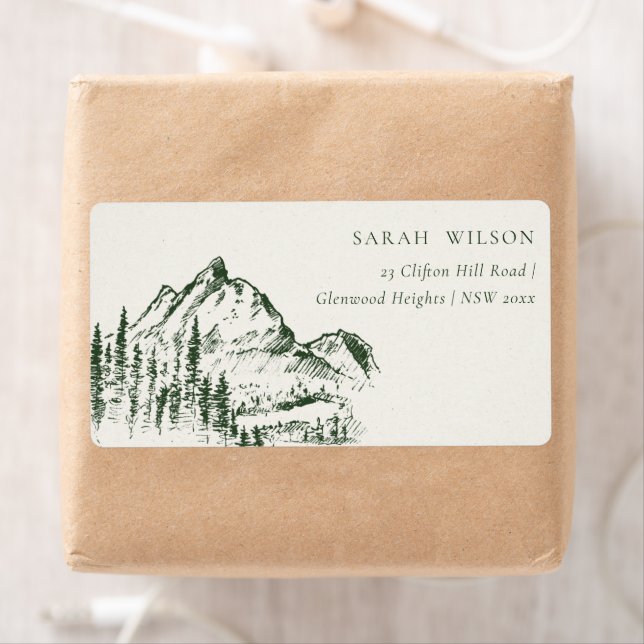 Rustic Green Pine Woods Mountain Sketch Address (Insitu)