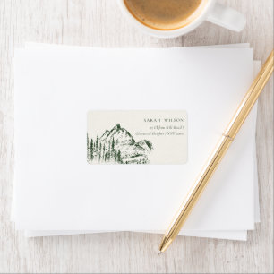 Rustic Green Pine Woods Mountain Sketch Address Label