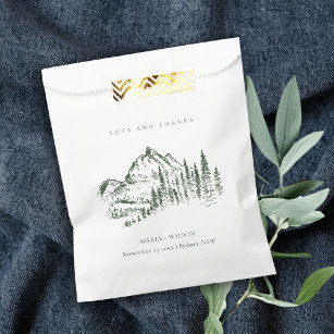 Rustic Green Pine Woods Mountain Sketch Wedding Favour Bags