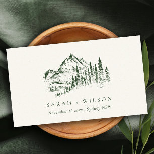 Rustic Green Pine Woods Mountain Sketch Wedding Place Card