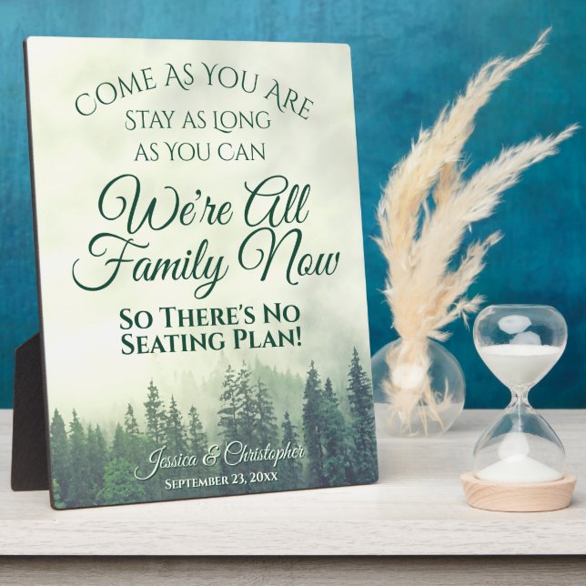 Rustic Green Pines Wedding No Seating Plan Sign Plaque (Side)