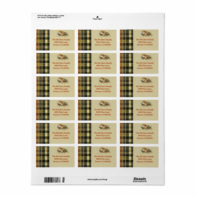 Rustic Green Plaid Address Mailing Label  (Full Sheet)