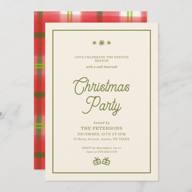 Rustic Green Plaid Christmas Party Invitation (Front/Back)