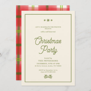 Rustic Green Plaid Christmas Party Invitation