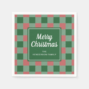 Rustic Green Plaid Merry Christmas Napkin