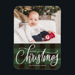 Rustic Green Plaid Merry Christmas Photo Magnet<br><div class="desc">Merry Christmas! Bring a touch of holiday cheer to your home with our Customisable Photo Christmas Magnet! Perfect for displaying cherished memories, this magnet allows you to personalise it with your favourite festive photo, making it a unique addition to your holiday decor. An ideal gift for family and friends—create memorable...</div>