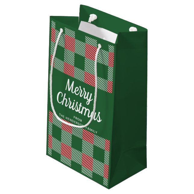 Rustic Green Plaid Merry Christmas  Small Gift Bag (Back Angled)