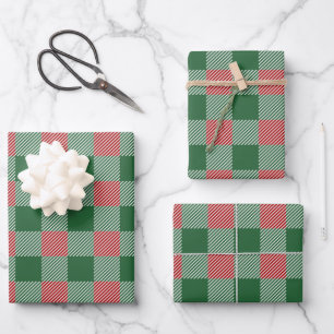 Rustic Green Plaid Pattern Christmas Wrapping Paper Sheet