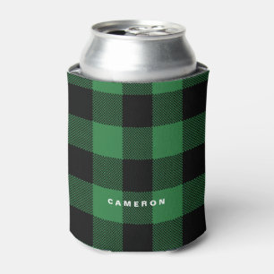 Rustic Green Plaid Pattern Holiday Personalised Can Cooler