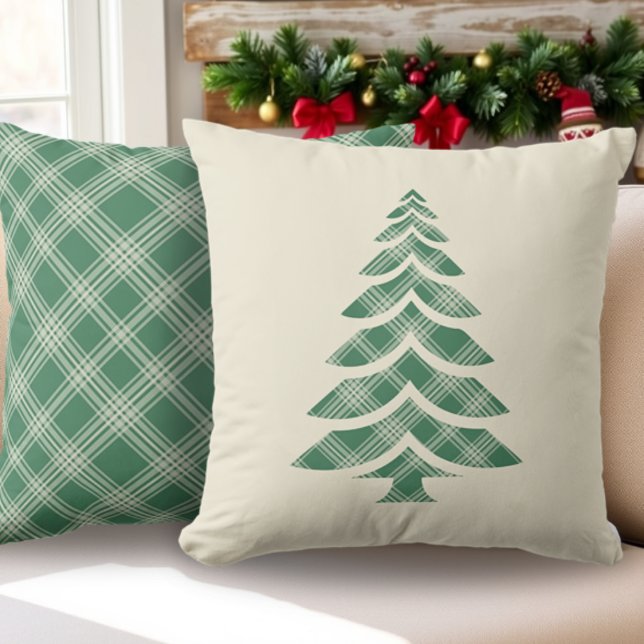 Rustic Green Plaid Pine Tree Christmas  Cushion (Creator Uploaded)