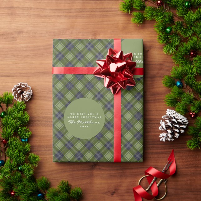 Rustic Green Plaid Tartan Family Christmas Wrapping Paper (Holiday Gift)