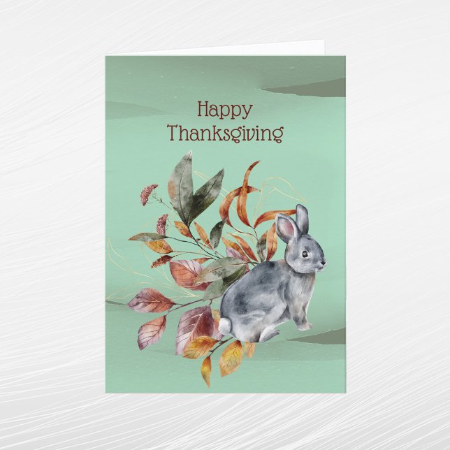 Rustic Green Rabbit Foliage Autumn Thanksgiving Holiday Card (Creator Uploaded)