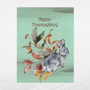 Rustic Green Rabbit Foliage Autumn Thanksgiving Holiday Postcard