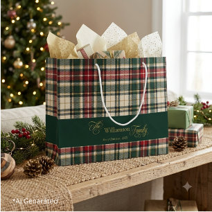 Rustic Green Red Christmas Tartan Plaid Family Large Gift Bag