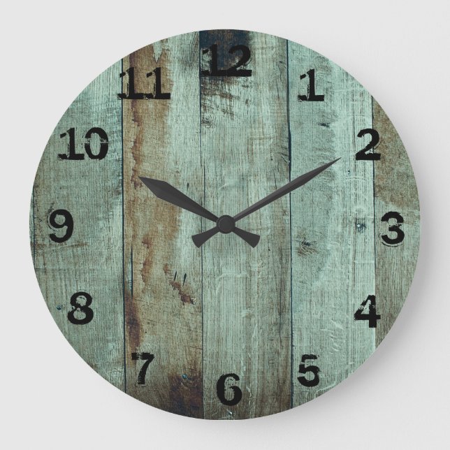 Rustic Green Stained Wooden Large Clock (Front)