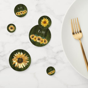 Rustic Green Sunflower Monogram Wedding Confetti