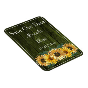 Rustic Green Sunflower Save The Date Magnet