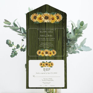 Rustic Green Sunflower Wedding All In One Invitation