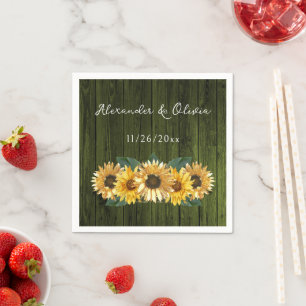 Rustic Green Sunflower Wedding Napkins
