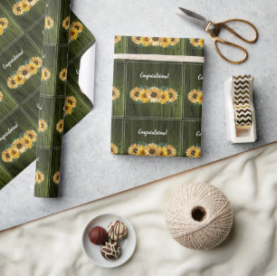 Rustic Green Sunflower Wedding Wrapping Paper