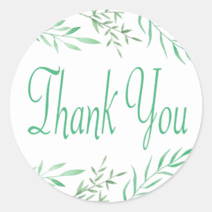 Rustic Green Thank You Watercolor Leaves, Ferns Classic Round Sticker