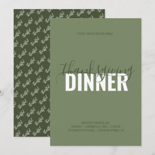 Rustic Green Thanksgiving Dinner Party Invitation