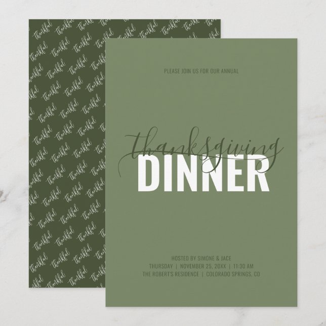 Rustic Green Thanksgiving Dinner Party Invitation (Front/Back)