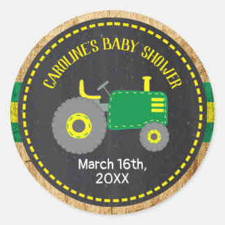 Rustic Green Tractor Baby Shower Favour Labels