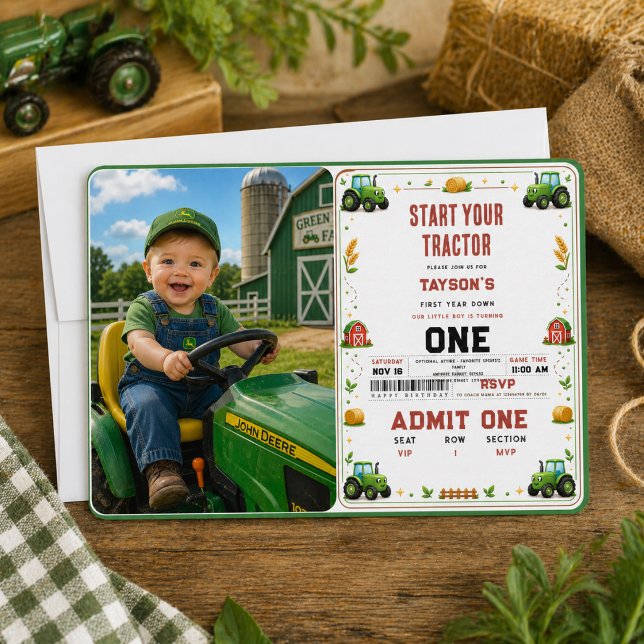 Rustic Green Tractor Farm 1st birthday Invitation (Rustic Green Tractor Farm 1st birthday Invitation
)