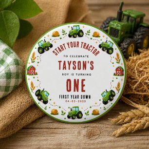 Rustic Green Tractor Farm First Year Down One 3 Cm Round Badge