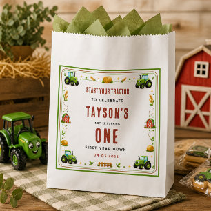 Rustic Green Tractor First Year Down Farm Theme Favour Bags