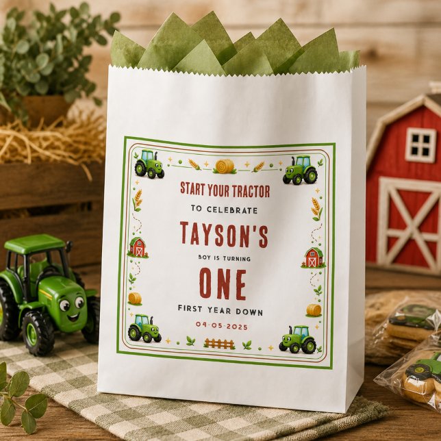 Rustic Green Tractor First Year Down Farm Theme Favour Bags (Rustic Green Tractor First Year Down Farm Theme Favor Bag
)