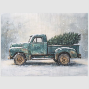 Rustic Green Truck with Christmas Tree Tissue Paper