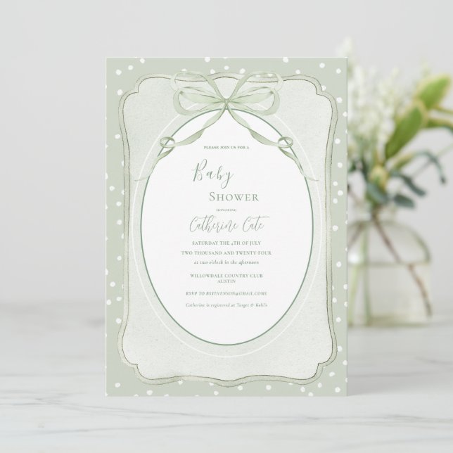Rustic Green Vintage Baby Shower Invitation (Standing Front)