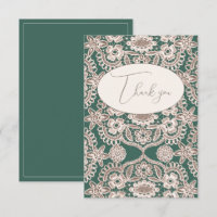 Rustic Green Vintage Lace Flat Thank You Card