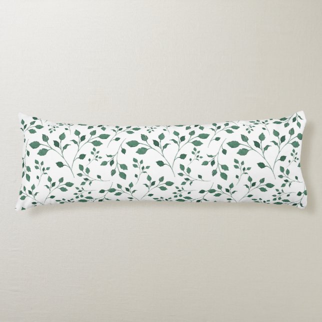 Rustic Green Watercolor Foliage Pattern Body Cushion (Front)