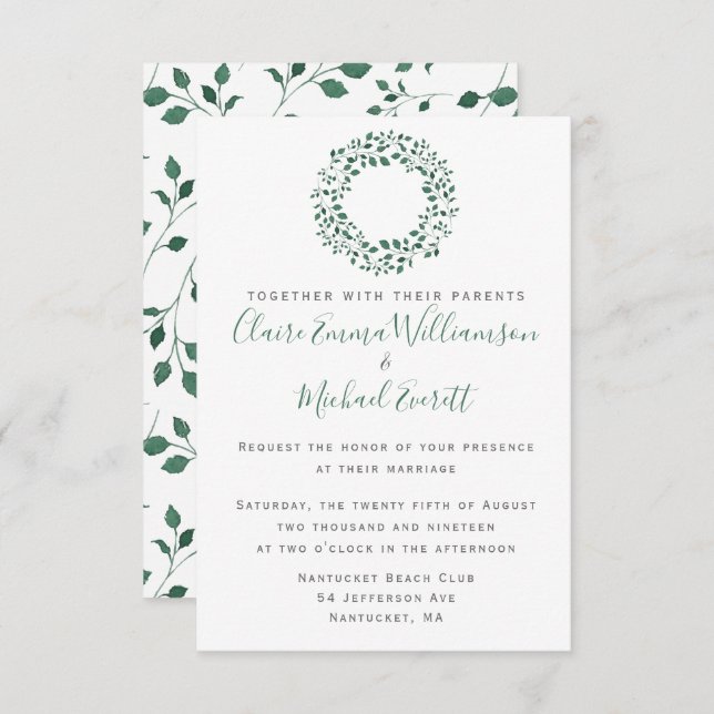 Rustic Green Watercolor Foliage Pattern | Wedding Invitation (Front/Back)