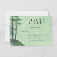Rustic Green Watercolor Pine Tree Forest Wedding