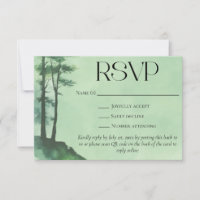 Rustic Green Watercolor Pine Trees QR Code Wedding
