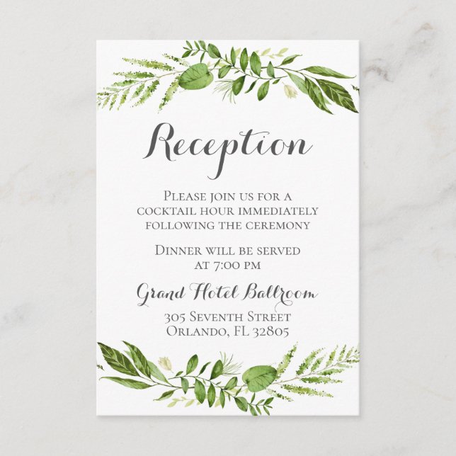 Rustic Green Wedding Reception Cards Greenery (Front)
