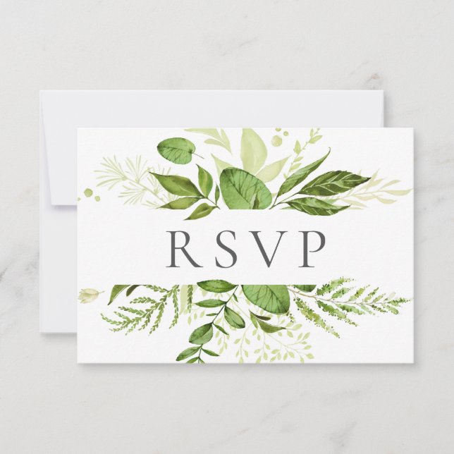 Rustic Green Wedding RSVP Cards Greenery (Front)